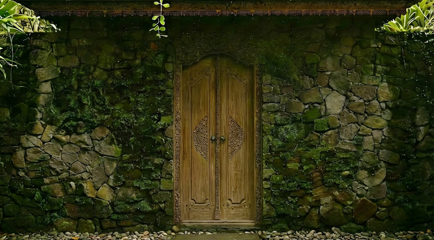 Kayu Bali carved door and foliage